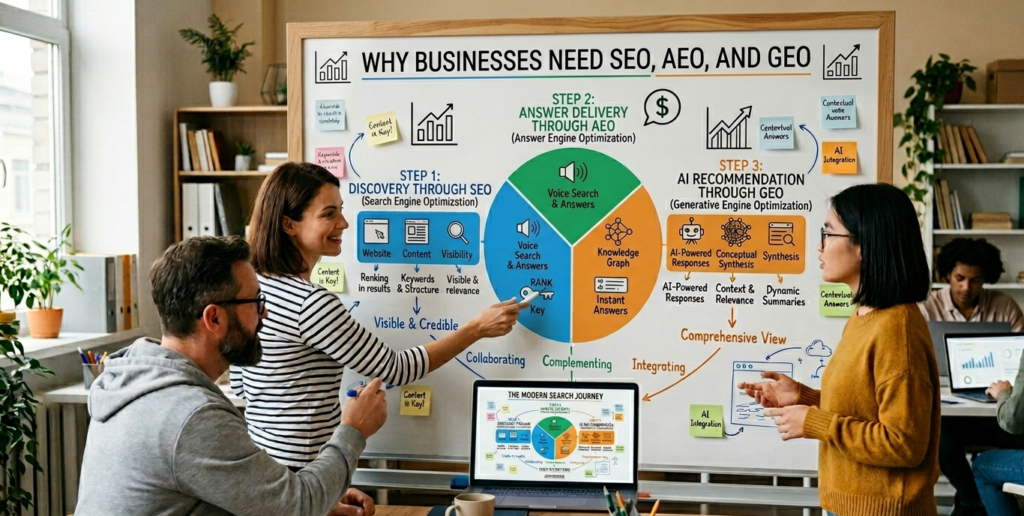 Why Businesses Need SEO, AEO, and GEO