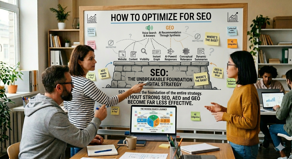 How to Optimize for SEO SEO remains the foundation of the entire strategy. Without strong SEO, AEO and GEO become far less effective.
